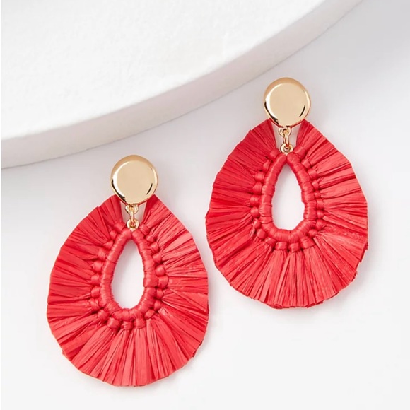 Loft Rafia Teardrop Statement Earrings-NWT - Picture 3 of 3